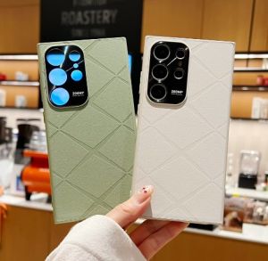 KISSCASE Rhombic Pattern PU Leather Phone Case For Samsung S24 S23 S22 Ultra S24 S23 S22 Plus Metal Lens Protection Square Business All-inclusive Shockproof Back Cover For Samsung S24 S23 S22