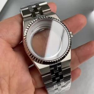 41mm Diving Watch Case for Land-Dweller Sapphire Glass Blue Black 34mm Dial Fit NH35 NH36 Flat Jubilee Bracelet Men Watch Part