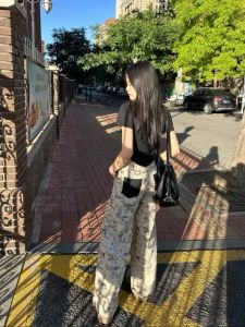 กางเกงขายาวทรงหลวมเอวสูงสไตล์อเมริกันย้อนยุคสำหรับผู้หญิง กางเกงขายาวทรงตรงลำลอง กางเกงขายาวทรงหลวมสำหรับผู้หญิง