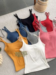 Elastic Thread Bralette Tank Top Womens Short Fit Summer Versatile Double Strap Vest Tops Comfortable Breathable Casual Wear