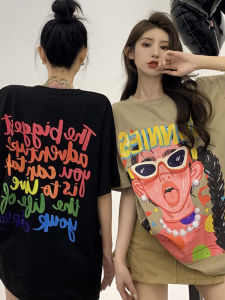 Millennium Graffiti Print Short Sleeve T-Shirt Women Summer Sweet And Cool Street Style Super Fairy Top Korean round Neck Cotton