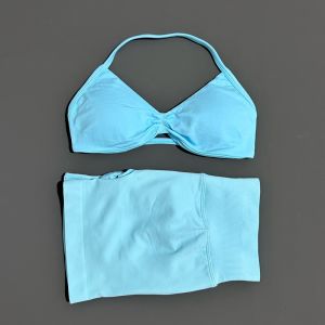 2 Piece Sports Gym Set Strappy Bra Yoga Underwear Short Sport Leggings Bicycle Running Sportswear Woman Seamless Yoga Set