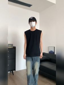 GWIT เสื้อกั๊กผู้ชายฤดูร้อนหลวมบุคลิกภาพแฟชั่น Ins สไตล์ฮ่องกงเสื้อยืดแขนกุดไหล่ด้านบน