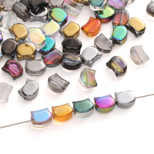 10Pcs 10x8mm Shiny Illusion Colorful Cat Head Bead Crystal Glass Beads for Bracelet Necklace DIY Jewelry Making Accessories