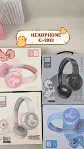 C1103 Headset Bluetooth Wireless Bass Jernih Warna Menarik Earphone Mic Nyaman Dipakai Musik