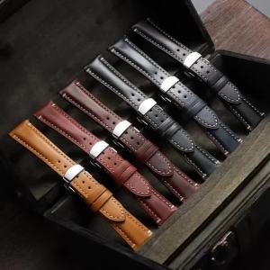 20mm 22mm 24mm for Omega Vintage Oil Wax Leather Watch Strap Brown Butterfly Clasp Head Layer Cowhide Watchband Belt Accessories