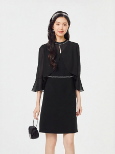 Koradior | Elegant Lightweight Beaded Waist-Cinching Chiffon Dress Summer