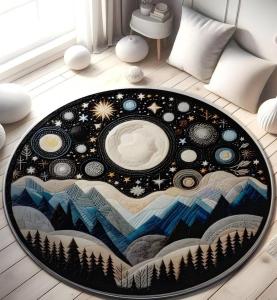 Thảm Trải Sàn Vikama Night Sky - Trang Trí Nhà Cửa Vũ Trụ 3D Hình Mặt Trăng & Sao - Thảm Polyester Dùng Trong Nhà Cho Phòng Ngủ Phòng Khách Phòng Trẻ Em