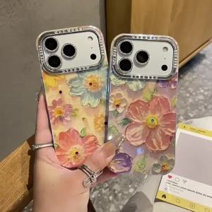 Ốp Điện Thoại iPhone 11/12/13/14/15/16/17 Pro Max Họa Tiết Hoa Sơn Dầu Cao Cấp Có Màng Bảo Vệ Ống Kính Lấp Lánh Chống Sốc Tương Thích Với Các Thiết Bị Apple