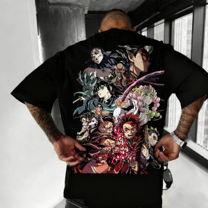 Bandai | Demon Slayer Co-branded Mens T-shirt Summer New Anime Painted Print Japanese Harajuku Casual Loose Family Short Sleeved Top