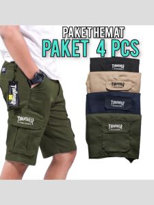 PAKET HEMAT!!! 100ribu dapat 4pcs Celana Cargo Pendek Dewasa Premium Santai Karet Slim-fitting Polos size M L XL dan XXL JUMBO