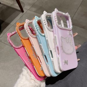 Sanrio | Glitter Rhinestone KT Cat Ears Glossy Clear Phone Case For iPhone 17 16 15 13 14 Pro Max Bling Stars Acrylic Shockproof Cover