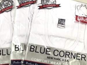 Original Blue corner plain  white sando for adults pure cotton