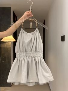 เซ็กซี่ One-Word คอสั้นชุดผู้หญิง Pure Desire ฤดูร้อนเอว Tucking Ruffles เสื้อกั๊กแฟชั่นเสื้อผ้าทํางาน