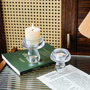 จุดประกายชีวิต โคมเทียนแก้วคริสตัล เต็มไปด้วยดอกเห็ดขนาดเล็ก เทียนประดับตกแต่งโต๊ะอาหารค่ำ เทียนประดับตกแต่งบ้าน สไตล์เรียบง่าย