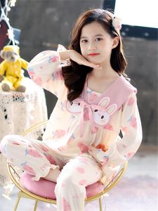Bộ Đồ Ngủ Dài Tay Dễ Thương Cho Bé Gái Bộ Đồ Ngủ Mùa Xuân Thu Cho Trẻ Em Bộ Đồ Mặc Nhà Phong Cách Công Chúa Bằng Polyester