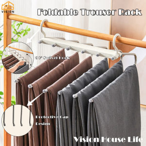 Vision 6 In 1 Multifunctional Folding Hanger 6 Tier Stainless Steel Pants Racks Adjustable Trousers Hanger Household Trousers Clothing Storage Organizer Bathroom Towel Shelves