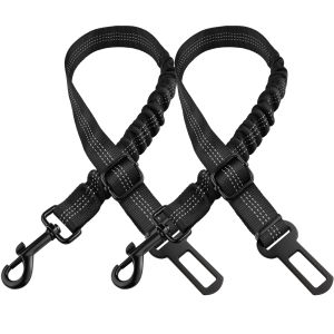 Black Dog Cat Seat Belt For Car Adjustable Buffer Elastic Pet Leash Seat Belt Safety Rope Traction Dog Traction Leash