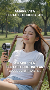 Amark Vita Mini Portable Fan | LCD Display | 5-Speed Turbo Cooling | USB Rechargeable 3000mAh
