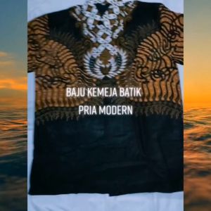 Baju batik pria dewasa batik lengan panjang pendek full furing batik wisanggeni solo motif truntum hitam