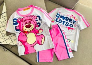 11-45kg A287 Đồ bộ bé gái quần ngố áo ngắn tay thun lạnh in họa tiết hoạt hình thể thao đẹp