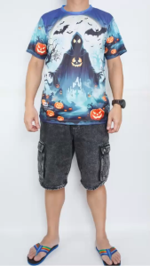 เสื้อฮาโลวีนผีบักอึ เสื้อพิมพ์ลาย ผ้าไมโครผ้ากีฬา ผ้านุ่ม สีสดใส ใส่ปาร์ตี้ผี