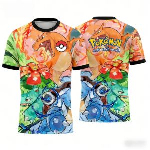 Bandai | Summer 2026 Pokemon Fire Royal Three Family Bucket Theme 3D Printed Breathable Quick Drying T-shirt Adult Parent-child Top