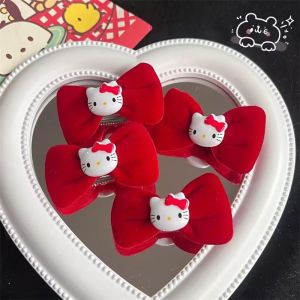 New Year Red Butterfly Knot KT Cat Hair Clip Winter New Cat Hair Clip Sweet Student Bangs Clip Hair Accessories