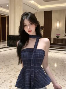 GUZILIAN | เสื้อกั๊กสั้นลายสก็อตสไตล์ย้อนยุคสำหรับผู้หญิงในช่วงฤดูร้อนปี 2025 เสื้อคลุมกันหนาวแบบเกาะอกแขนกุดทรงเข้ารูปสไตล์เกาหลี