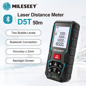 Mileseey Laser Distance Meter with Bluetooth D5T 50m Laser Measurement Tool with 2 Bubble Levels ±2mm Accuracy M/in/Ft Unit Switching Backlit LCD and Pythagorean Mode Measure Distance Area and Volume