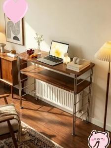 AMU·PIGGY | Vintage Style Wall-leaning Storage Shelf Wooden Multi-layered Open-base