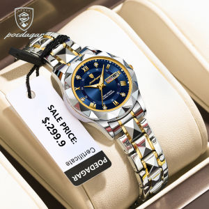 POEDAGAR นาฬิกาข้อมือสตรีแบบวันที่สัปดาห์กันน้ำพร้อมกล่องสแตนเลสนาฬิกาข้อมือหรู นาฬิกา Poedagar ของแท้ - Lazada