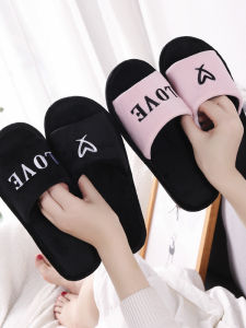 New Love Couple Cotton Slippers Home Floor Mens Anti-slip Open Womens Furry Slippers Silent Comfortable Flat Bottom PVC