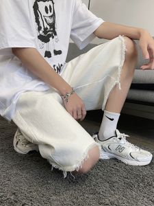 Denim Shorts Mens Summer Thin 2024 New Arrival K-style Trendy Loose Straight-leg Hong Kong Style All-Matching Ins Shorts