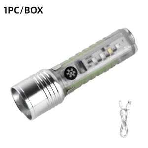 Mini Keychain Flashlight Type C Fast Charging Multi-function Retractable Waterproof Fluorescent Magnetic Warning Camping Flashli