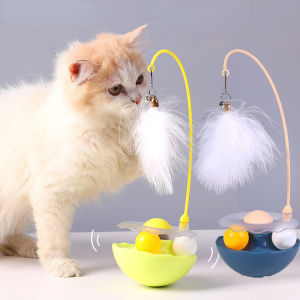 Cat Toy Ball 360 Rotate Feather Tumbler Cat Stick with Bell Self-Happy Egg Shell Cat Mint Cat Toy