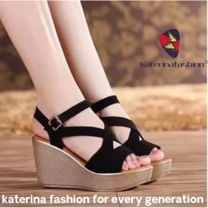 katerina fashion Korean Plain Wedge Sandals For Women Adjustment Strap #683