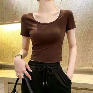 Short Sleeve Cotton T-Shirt Womens High Waist Crop Top Cute Small Size 2024 New Style Tight Fit Summer Fashion Ladies Clothing