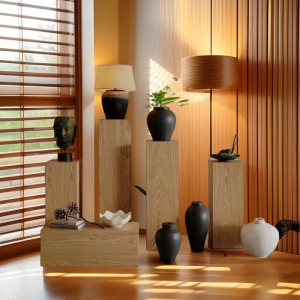 Nordic Minimalist Vintage Log Entrance Decorative Sculpture Art Base Heightening Solid Wood Stump Tree Root Carving Square