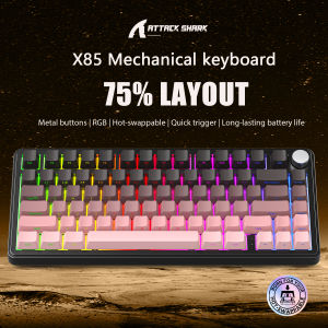 ATTACK SHARK | ATTACK SHARK X85 RGB Gradient Engraved PBT Keycaps Aluminum Alloy Multimedia Knob 3-Mode Mechanical Keyboard