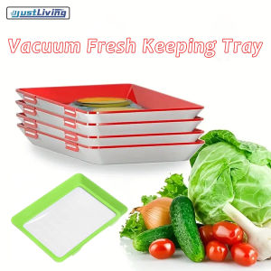 Justliving 1 cái khay bảo quản thực phẩm khay tươi sáng tạo có thể xếp chồng lên nhau khay thức ăn tái sử dụng để bảo quản thực phẩm khay vuông ngăn đông lạnh nhựa đa năng có nắp kẹp