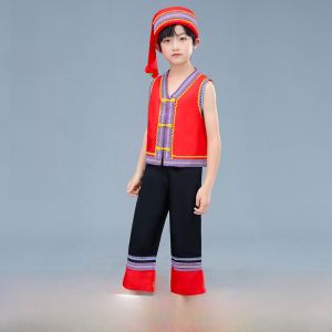 Childrens Hani Yi Minority Red Mountain Fruit Dance Costume Female Hani Ethnic Dancewear Minority Cultural Traditional Outfit