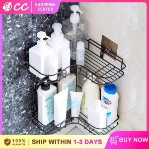 Stainless Steel Wall-mounted Bathroom Accessories Set Traceless Bathroom Kitchen Corner Shelf Organizer Storage Rack Punch-free Kitchen Rack