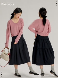 Asymmetric Tulip Shaped Midi Skirt Womens Autumn Fashion A-Line Skirts Botanique Plant Science Rayon Acetate Dark Blue Color