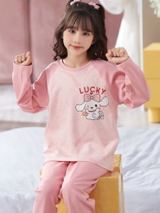 Pure Cotton Childrens Sleepwear Spring Autumn Cartoon Cinnamon Dog Girl Long Sleeve Long Pants Set Outdoor Home Clothes