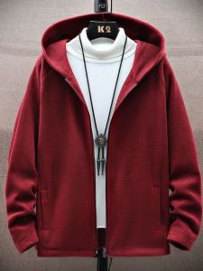 เสื้อแจ็คเก็ตแบบมีฮู้ดแบบลำลองสำหรับผู้ชาย ฤดูใบไม้ร่วง/ฤดูหนาว บุขนแกะ บุขนแกะหนา อบอุ่น ป้องกันลม สำหรับใส่อยู่บ้าน