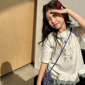 Cartoon Printed 3D Bow Lace T-Shirt