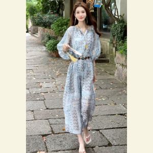 SHANGSHA | Resort Style Elegant Luxury French Print Dress