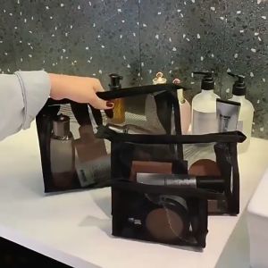 Tas Kosmetik Traveling Pouch Transparan Jaring Polyster Travel Make Up Bag Organizer Resleting