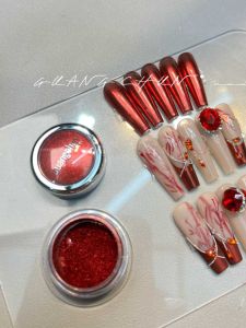 High-Shine Metal Pure Red Magic Mirror Powder Nail Decoration Beauty Tool Chinese Red Nail Art Accessories from Mainland China